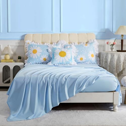 ADASMILE A & S Daisy Twin Comforter Set for Girls 6 Pieces Ruffle Bedding