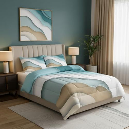 Abstract Ombre Comforter Set Ocean Waves Bedding Set Decor Blue Sea and Beach Quilt Set Tropical Summer Contemporary Duvet Insert Teens Kids Adults Room Decor 3pcs King Size