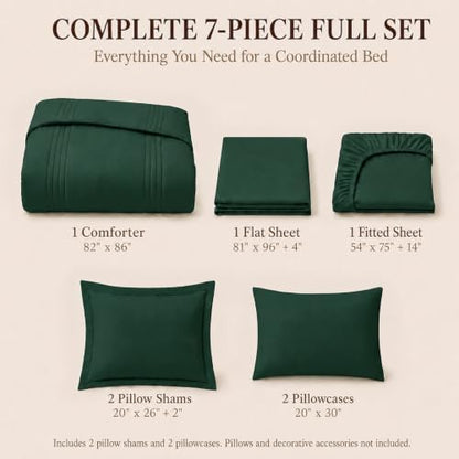 CozyLux Full Size Comforter Sets Emerald Green- 7 Pieces Bed in a Bag