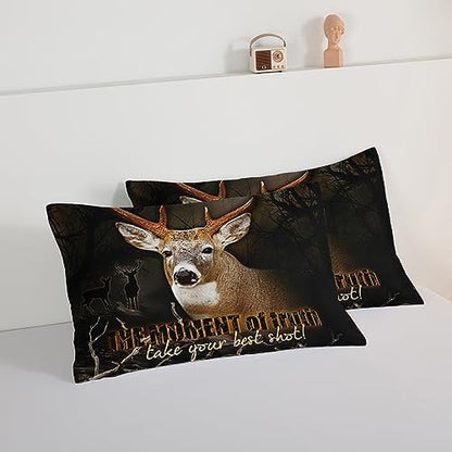HOSIMA Deer Comforter Forest Hunting Bedding Sets for Teen Boys Mens Bedroom Essentials RV Inside Decor,Western Bedding Set Wildlife Animal Comforter Full Size with 2 Pillowcases.
