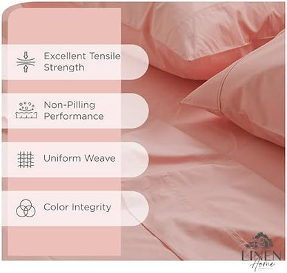 Linen Home 100% Cotton Percale Sheets Queen Size, English Rose, Deep Pocket, 6 Pieces Set- 1 Flat, 1 Fitted and 4 Pillowcases, Crisp Cool and Long Staple Strong Bed Linen