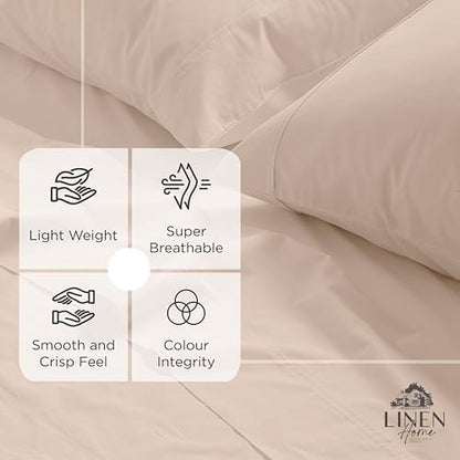 Linen Home 100% Cotton Percale Fitted Sheet only, Full Size, Sand Shell