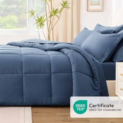 Love's cabin Twin XL Comforter Set Indigo Blue, 5 Pieces Twin XL Bed in a Bag, All Season Bedding Sets with 1 Comforter, 1 Flat Sheet, 1 Fitted Sheet, 1 Pillowcase and 1 Pillow Sham
