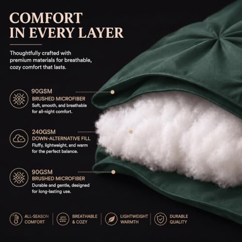 CozyLux Twin XL Comforter Set Forest Green, 5 Pieces Pintuck Bed in a Bag