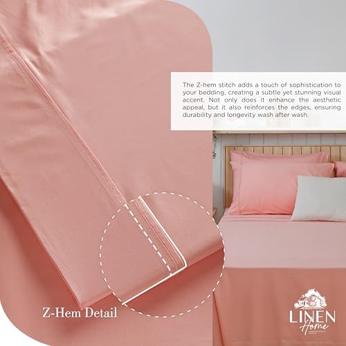 Linen Home 2-Pack Full Sheet Set, 100% Cotton Percale Bedding, 8-Piece Value Bundle, Deep Pocket Cooling Bed Sheets for Hot Sleepers, Breathable & Crisp Hotel Quality, Long-Staple Cotton, English Rose