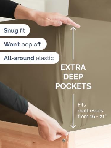 Extra Deep Pocket Twin XL Size Sheet Set - Breathable & Cooling - Khaki