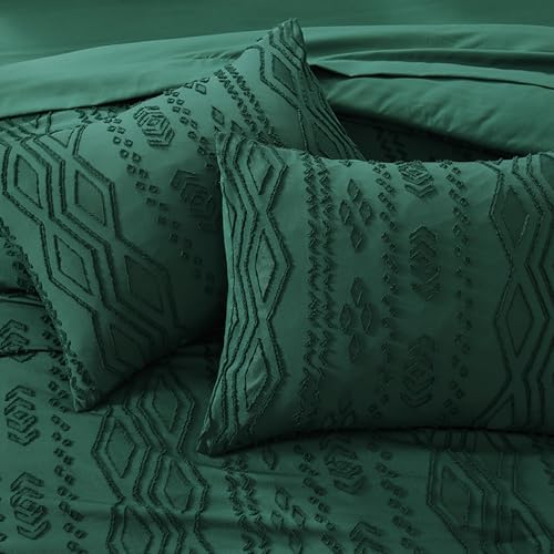 King Size Comforter Set Emerald Green Tufted Boho Bedding Sets 7 Pieces