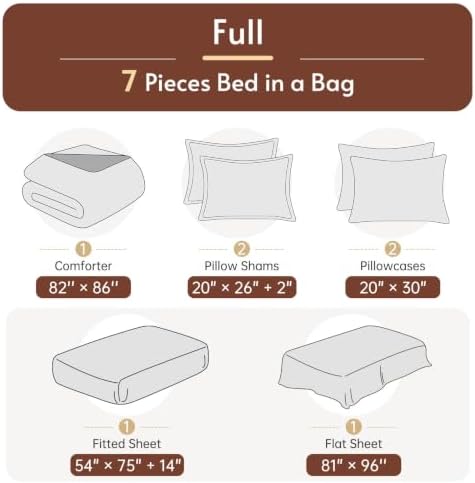 Full Comforter Set with Sheets - 7 Pieces Bed in a Bag Orange Bedding Sets