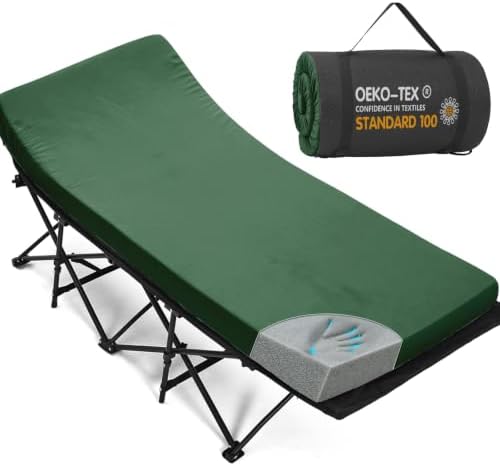 CYMULA Camping Cot Pad 2 Inch Memory Foam, Pad Only,Camping Pad for Folding Cot and Foldable Cot, Portable Roll Up Camp Gear for Car Camping Travel Tent, Non-Slip Waterproof Bottom, Removable Cover