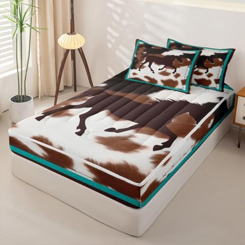 Feelyou Horse Cover Zipper Bedding Cow Fur Comforter Set for Kids Boys Girls Twin Size Rustic Zippered Kids Bedding Set Ultra Soft Farmhouse Bed in a Bag