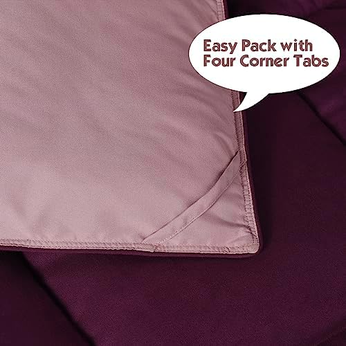 HIG 3pc Plum Queen Comforter Set - All Season Reversible Down Alternative Comforter with Two Shams - Quilted Duvet Insert with Corner Tabs - Box Stitched - Breathable, Soft, Fluffy