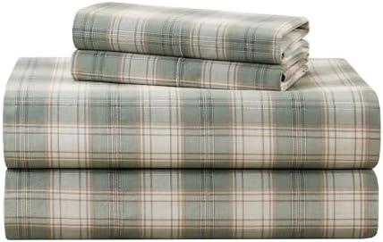 Comfort Spaces 100% Cotton Percale Sheets Cal King Size 4 Pcs, Wesley Green