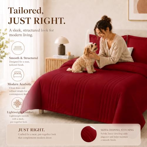 CozyLux King Size Comforter Set Dark Red- 7 Pieces Bed in a Bag