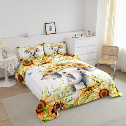 Feelyou Cute Elephant Comforter Set King Size Boys Girls Teens
