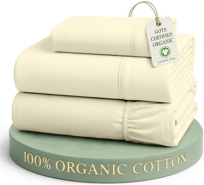 LANE LINEN Twin XL Sheet Set 100% Organic Cotton Percale Cooling - Vanilla