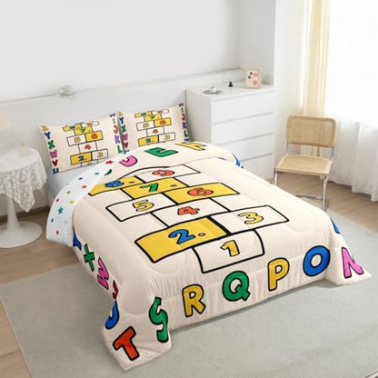 jejeloiu Alphabet ABC Bedding Set Soft for Boys Girls, Number Learning Comforter Set Toddler Size Colorful Educational Duvet Quilt Microfiber Bedroom Decor 2 Pcs with 1 Pillow Cases