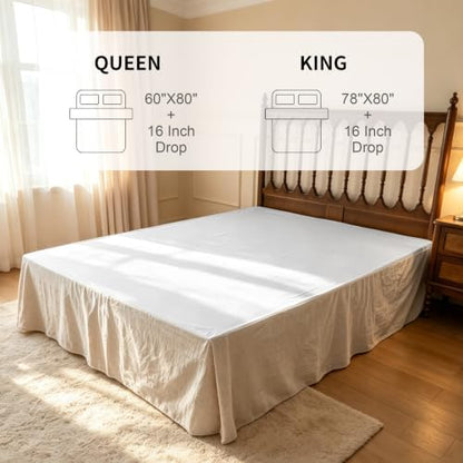 FALUCA Corner Split 16" Bed Skirt - Drop Linen Blend & Platform Pure Cotton, Wrap Around Tailored Drop Dust Ruffle for Farmhouse & Bedrooms, Breathable Cozy, Easy-Fit Bedding (King Linen 16")