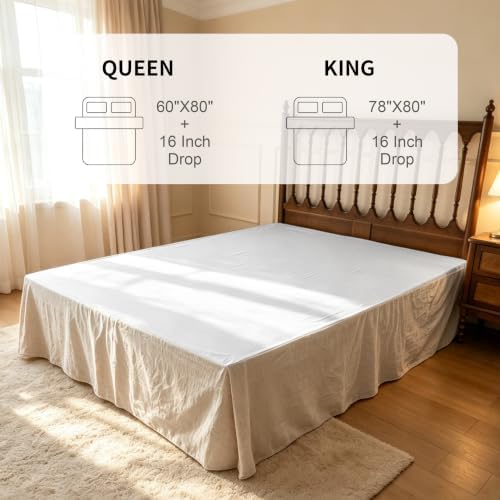 FALUCA Corner Split 16" Bed Skirt - Drop Linen Blend & Platform Pure Cotton, Wrap Around Tailored Drop Dust Ruffle for Farmhouse & Bedrooms, Breathable Cozy, Easy-Fit Bedding (Queen Linen 16")