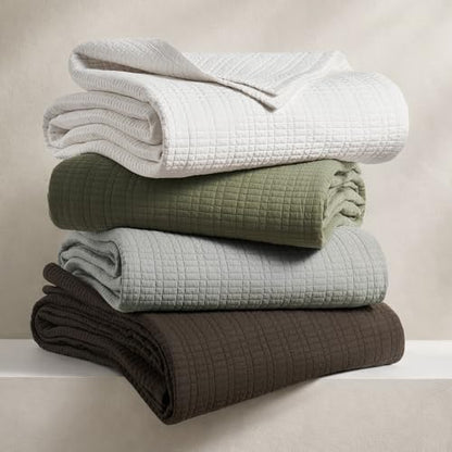 EverGrace 100% Cotton Modern Grid Stitch Quilt Set, King Size, Olive Green