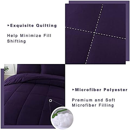 DOWNCOOL Twin Comforter Set -All Season Bedding Comforters Sets with 1 Pillow Case -2 Pieces Bed Set Down Alternative Comforter Set -Purple Twin Bedding Sets(64"x88")