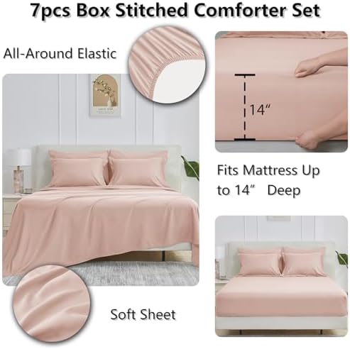 CozyLux Queen Comforter Set, 7-Piece Bed in a Bag, Blush Pink