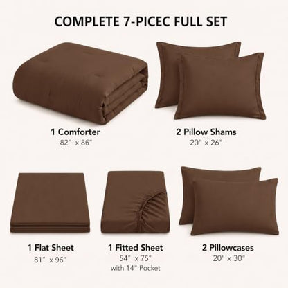 HIMEET Full Comforter Set, 7-Piece Point-Quilted Bed in a Bag, Brown
