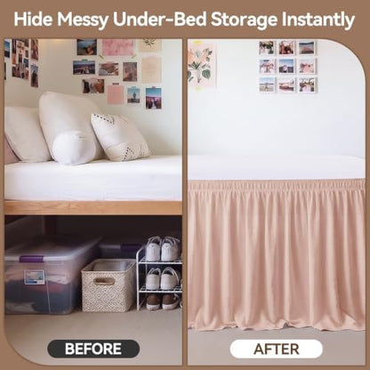 College Dorm Bed Skirt Twin XL 32 Inch Drop, Blush Pink Elastic Bedskirt