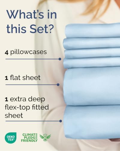 Flex Top Split Head King 6 Piece Sheet Set - Soft & Cooling - Light Blue
