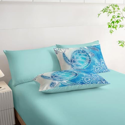 HOSIMA 7Pcs Sea Turtle Twin Comforter Set Ocean Themed Animal Bedding.