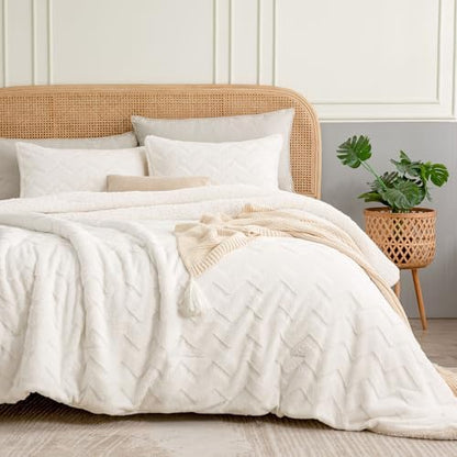 BEDELITE Fluffy Sherpa King Comforter Set,Beige
