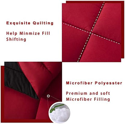 DOWNCOOL Twin Comforter Set -All Season Bedding Comforters Sets with 1 Pillow Case -2 Pieces Bed Set Down Alternative Comforter Set -Red/Black Twin Bedding Sets(64"x88")