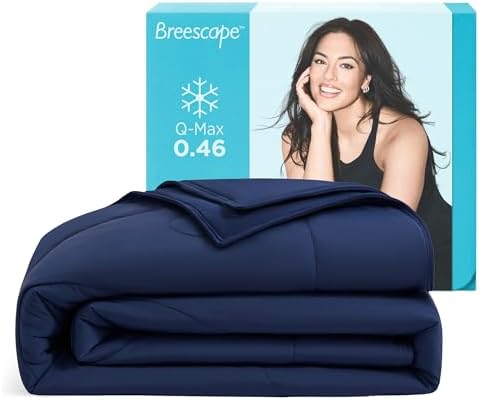 Breescape Cooling Comforter Blanket - BlendTek Q-Max>0.46 Tech, Cooling Blanket for Hot Sleepers & Night Sweats Relief, Breathable Lightweight Summer Bedding, Throw 52x72 Inches, Twilight Blue