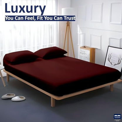 1 Piece Queen Size Fitted Sheet Only, 15-Inch Deep Mattress, Burgundy Solid