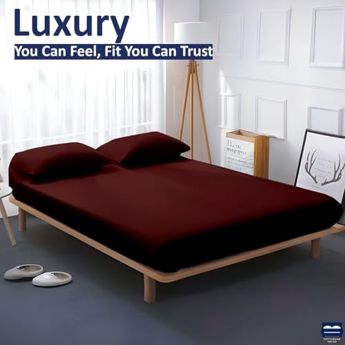 1 Piece King Size Fitted Sheet Only, 15-Inch Deep Mattress, Burgundy Solid