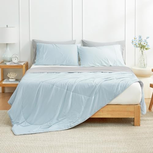 Cozy Bliss Cooling Comforter Twin Size, Cooling Blankets for Hot Sleepers and Night Sweats, Gray Blue Summer Comforter for Twin Size Bed, Breathable Soft Lightweight Silk Smooth