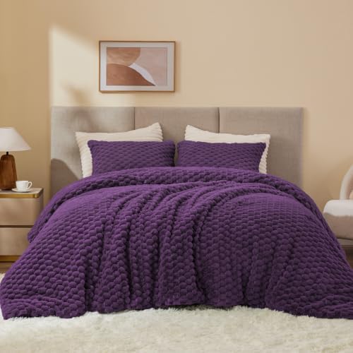 BEDELITE Fluffy Queen Comforter Set, Purple Fleece Bed Set 3 Pieces