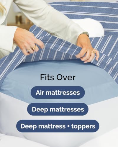 CGK Linens 2 Pack Extra Deep Full Fitted Sheets - Blue Stripes