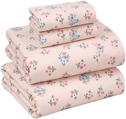 RUVANTI 100% Cotton California King Sheets, Percale Sheet Set, Spring On