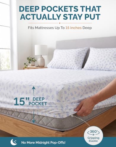 Casa Platino Split King Size Sheets – 100% Cotton Crisp Percale Weave Sheets Split King Size, Soft Cozy Feel with 4 Pillowcases, 15" Deep Pockets & Breathable Fabric for All Sleepers – Amethyst