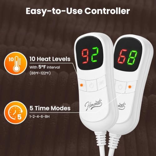 Homemate Electric Heated Heating Blanket Queen Size 84"x90" Dual Control