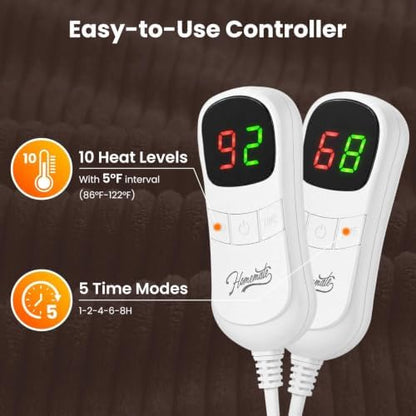 Homemate Electric Heated Heating Blanket King Size 100"x90" Dual Control