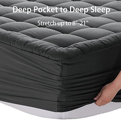 EASELAND Full Size Mattress Pad Pillow Top Mattress Topper Dark Grey