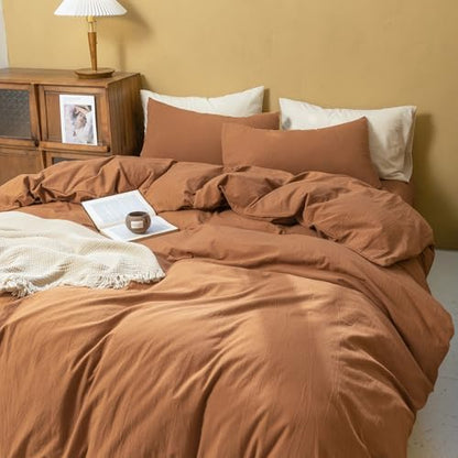 FOSSA Duvet Cover Set 100% Washed Cotton Linen Feel Twin