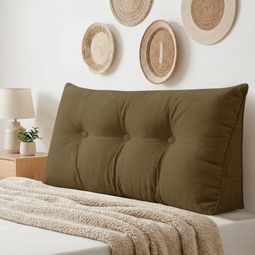 DANGHOOGY Headboard Pillow Twin, Large Triangular Wedge Headboard Pillow for Reading and Resting, Backrest Positioning Support Pillow with Removable Cover (Brown)