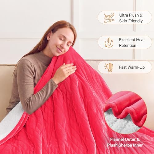 Heated Electric Blanket Twin, Soft Heating Blanket, 62" x 84", Peach