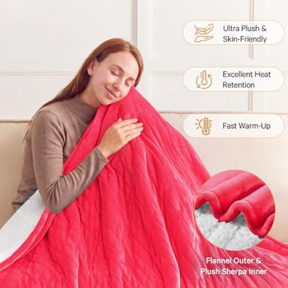 Heated Electric Blanket Twin, Soft Heating Blanket, 62" x 84", Peach