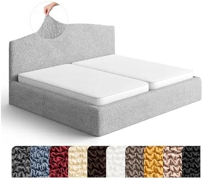 PAULATO BY GA.I.CO. Stretch Headboard and Frame Slipcover – Soft Bi-Elastic 1-Piece Bedframe Cover – Furniture Protector Machine Washable – Light Grey (King 75"-83" Wide)