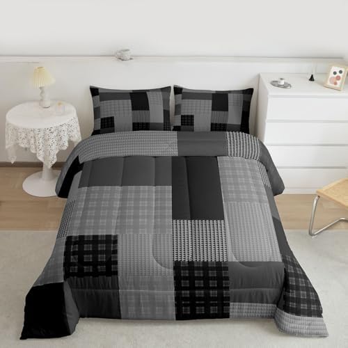 jejeloiu Plaid Kids Comforter Set King Size Farmhouse Patchwork Bedding Set Check Checkered Duvet Quilt for Kids Boys Girls Bedroom Rustic Lodge Cabin Decor Microfiber Ultra Soft Breathable