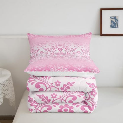 Feelyou Pink Gothic Damask Floral Comforter Set Queen Size Bedding Set