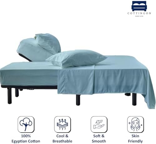 4 Piece Flex Head King Sheet Set 34" Top, 100% Egyptian Cotton, Light Blue